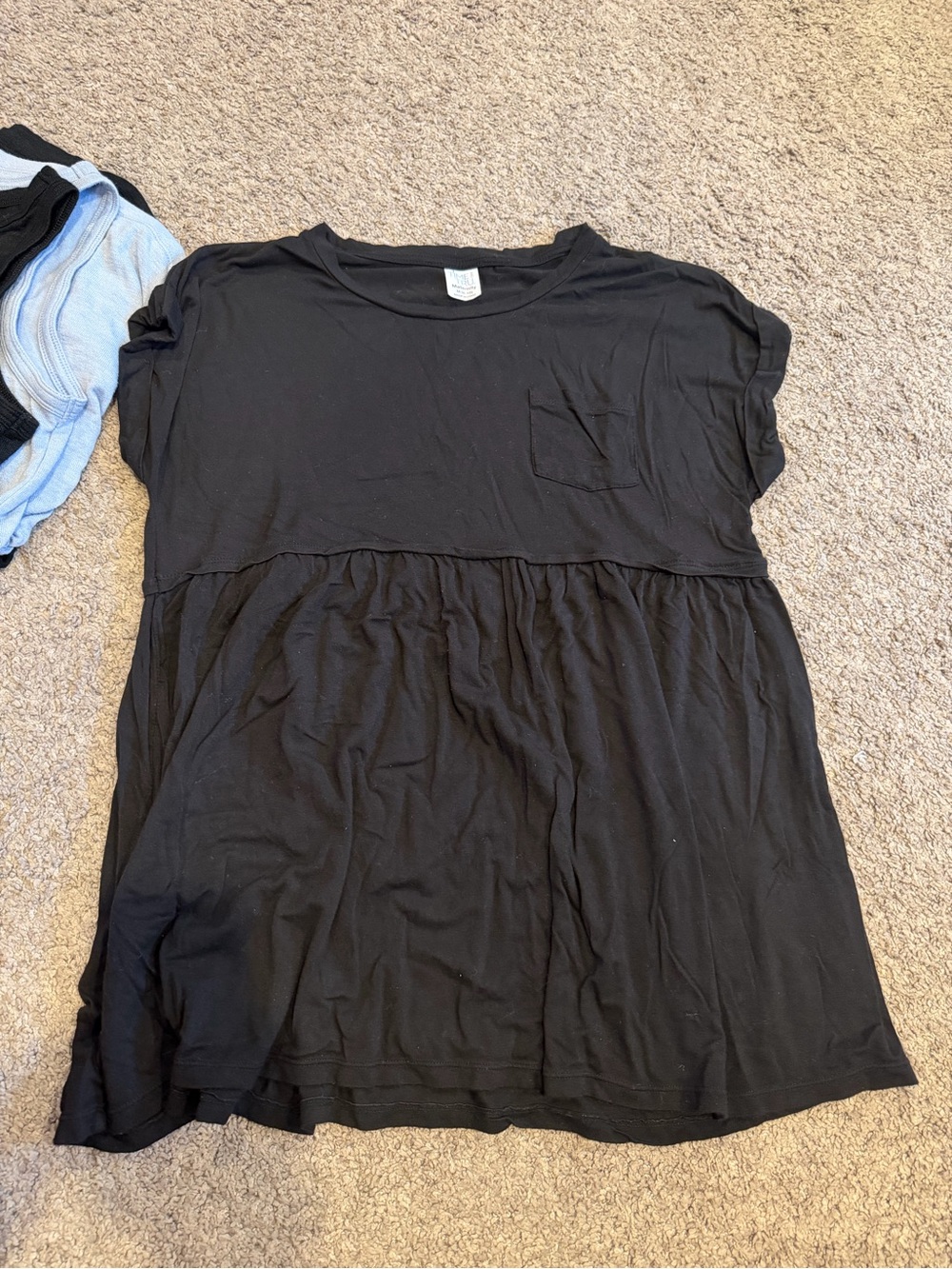 Maternity Black Short Sleeve Babydoll Top with Chest Pocket